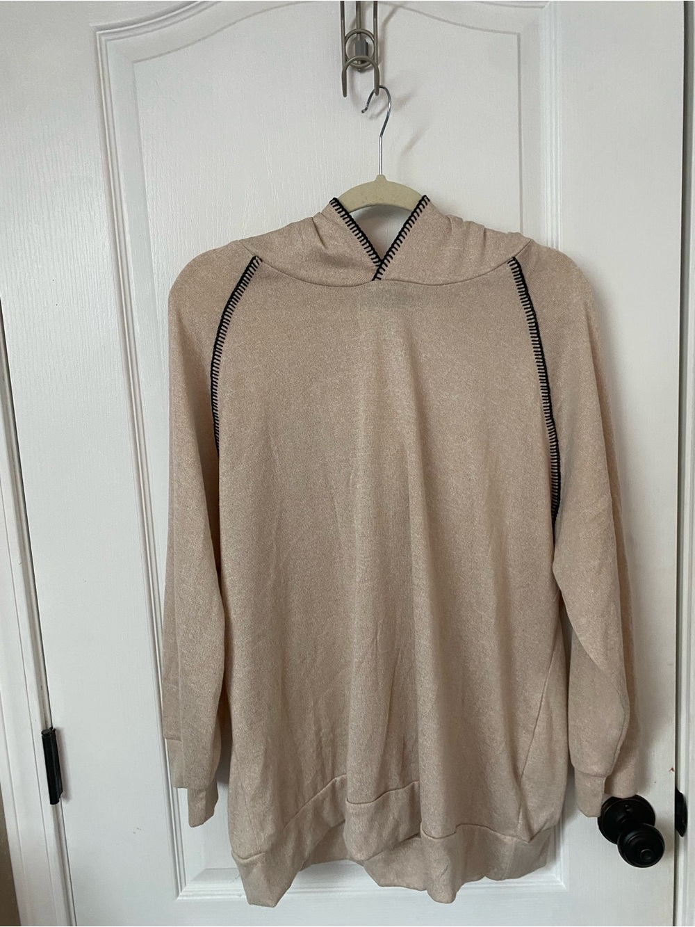 Fred David Beige Hooded Sweater with Black Contrast Stitching